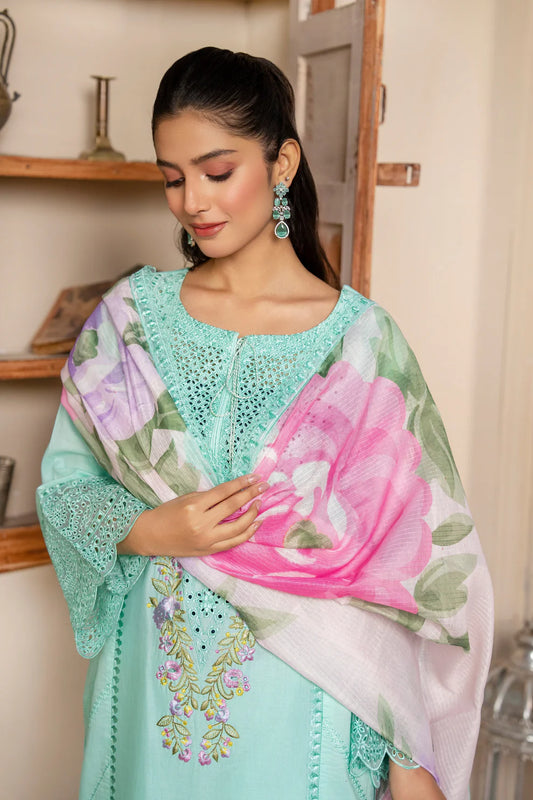 Cadet Blue Pure Cotton Chikankari Suit