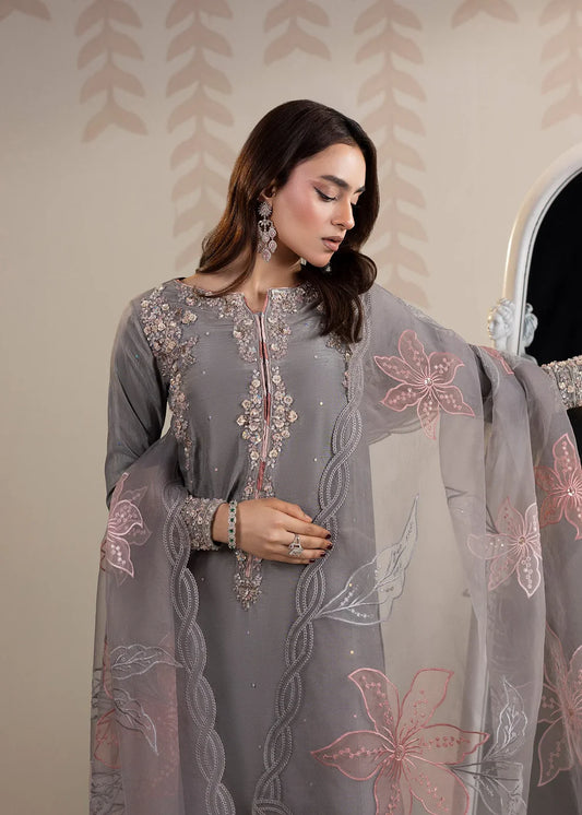 Raw Silk Embellished Grey Suit