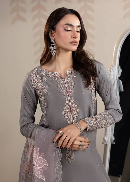 Raw Silk Embellished Grey Suit