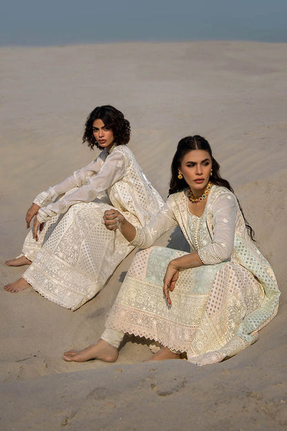 Hand Embroidered Swiss Lawn Off White Maxi