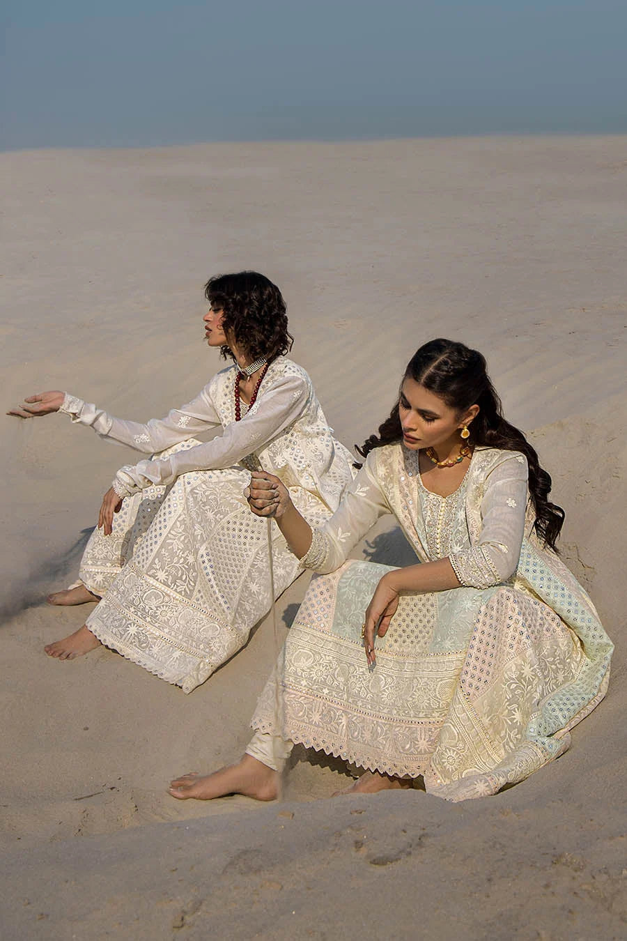 Hand Embroidered Swiss Lawn Off White Maxi