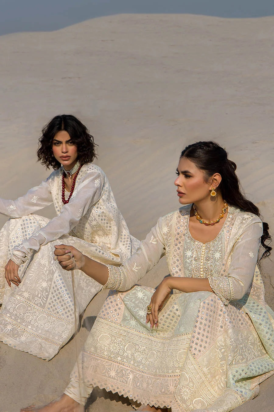 Hand Embroidered Swiss Lawn Off White Maxi