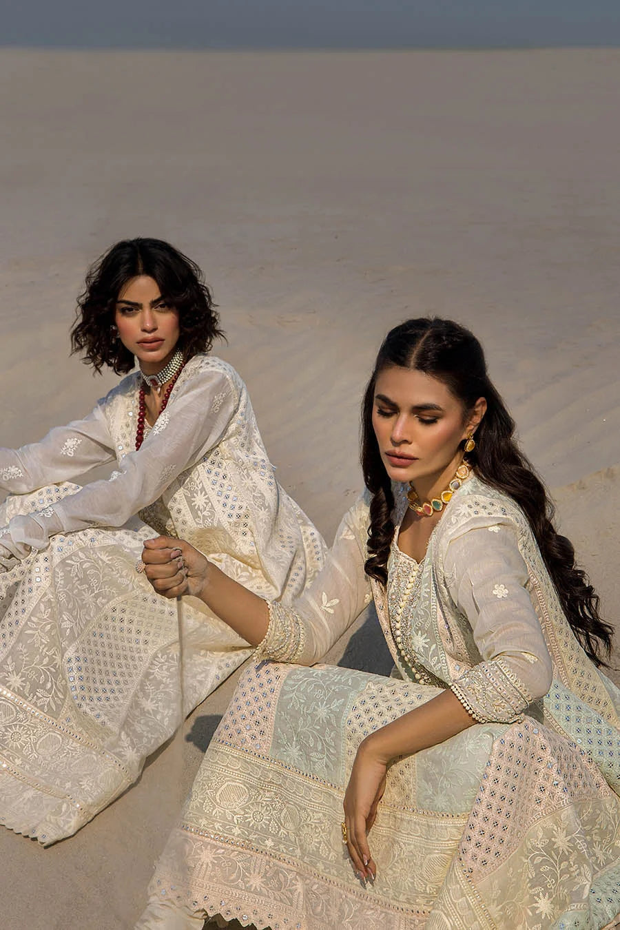 Hand Embroidered Swiss Lawn Off White Maxi