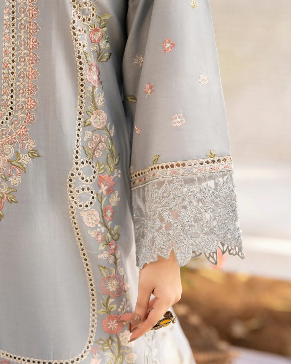 Ice Blue Chikankari Lawn Suit with Cutwork Details