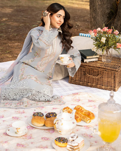 Ice Blue Chikankari Lawn Suit with Cutwork Details