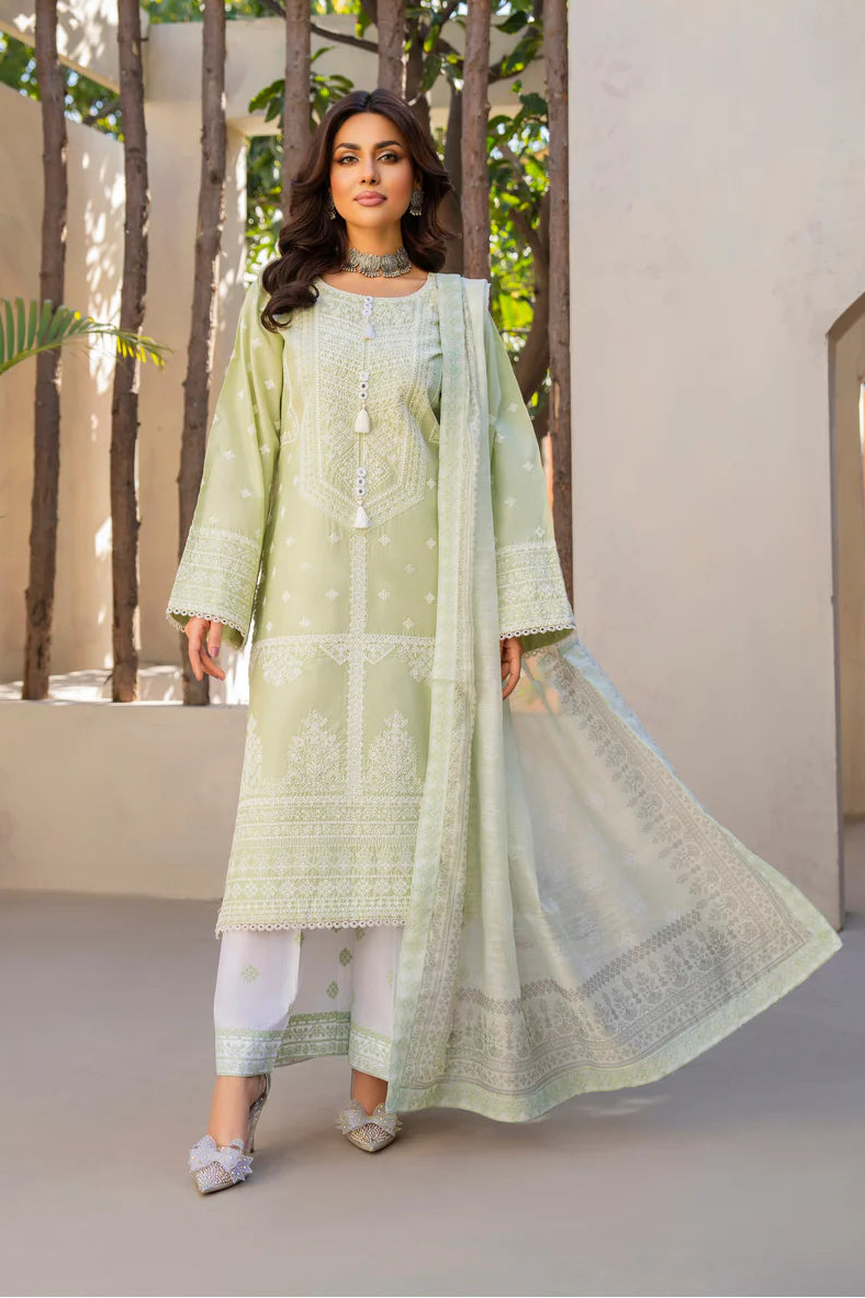 Pistachio Pure Cotton Suit with Matte Thread Work