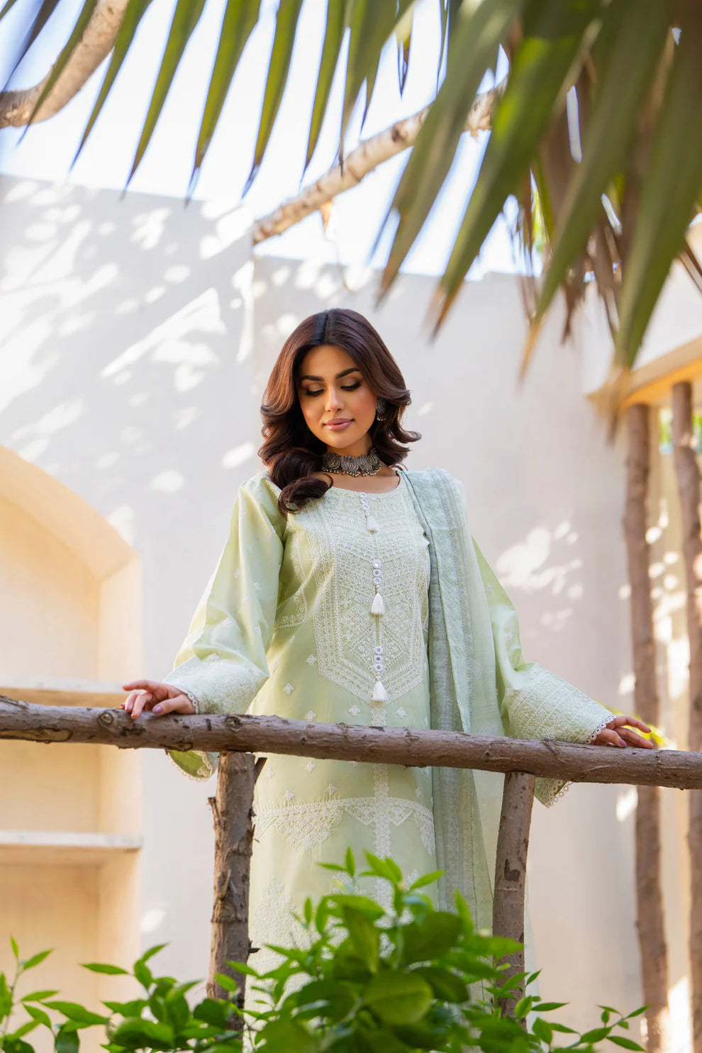 Pistachio Pure Cotton Suit with Matte Thread Work