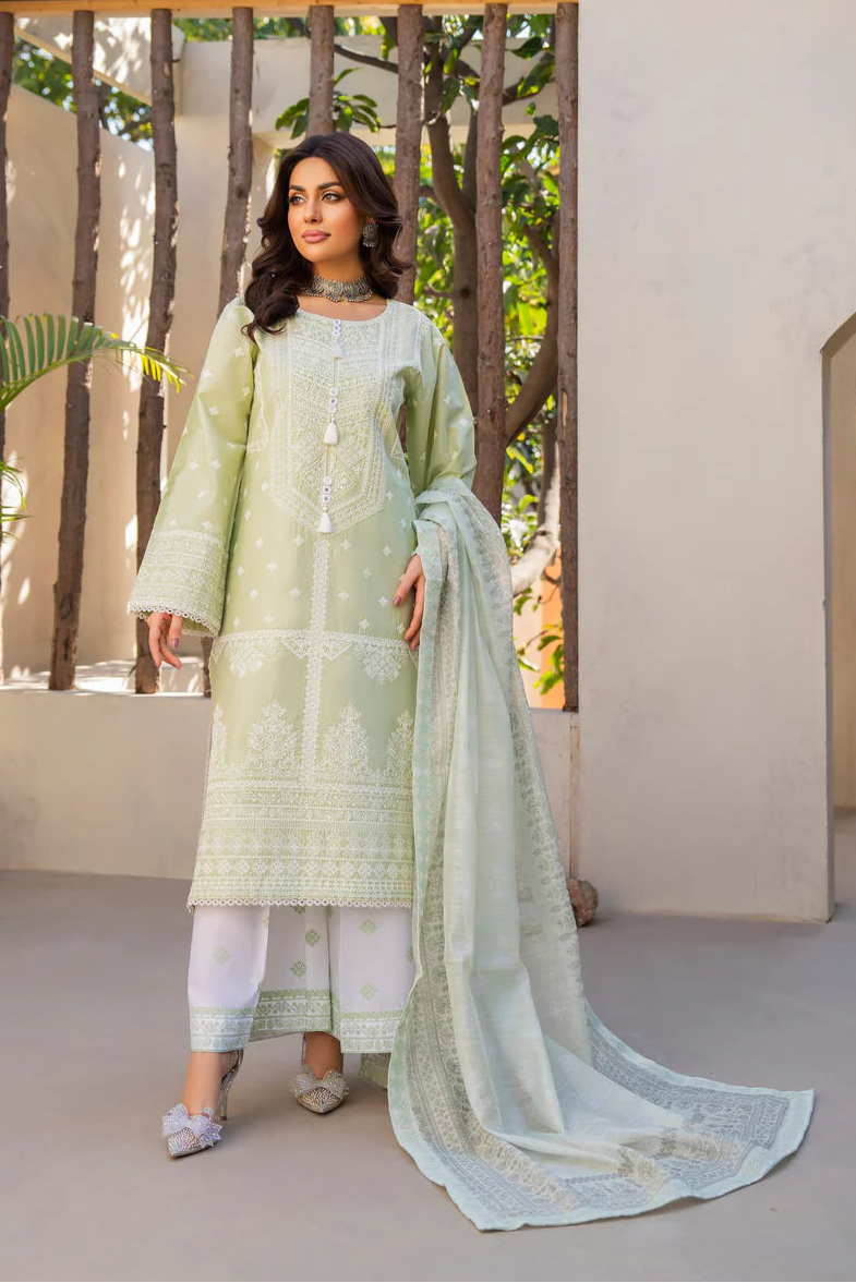 Pistachio Pure Cotton Suit with Matte Thread Work