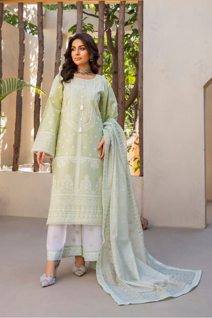 Pistachio Pure Cotton Suit with Matte Thread Work
