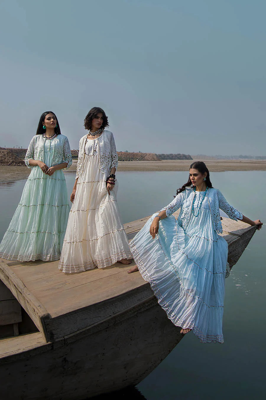 Light Mint Crocheted Maxi with 3D & Gota Work