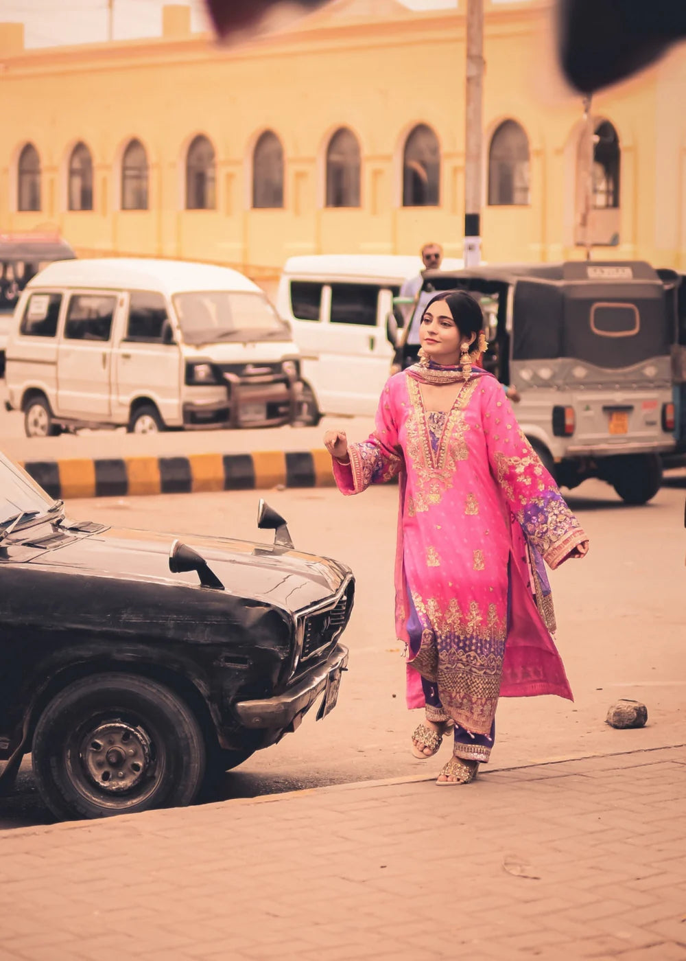 Pink & Purple Chiffon Embellished Suit