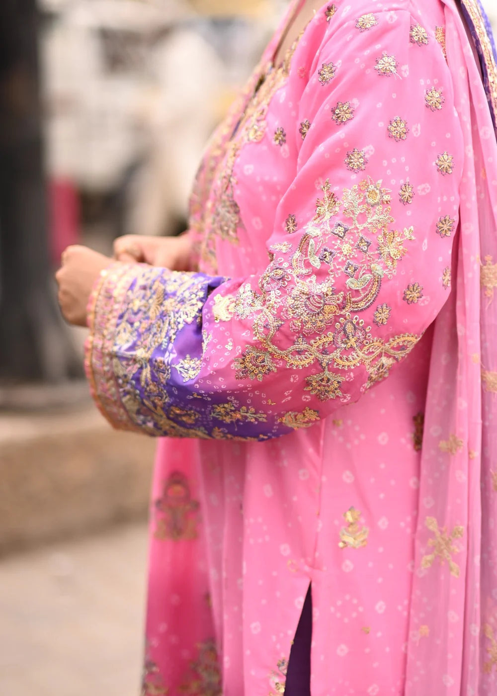 Pink & Purple Chiffon Embellished Suit