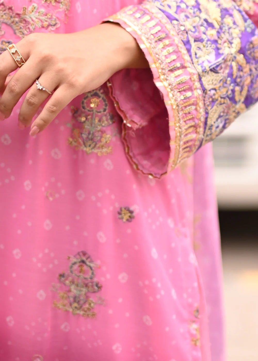 Pink & Purple Chiffon Embellished Suit