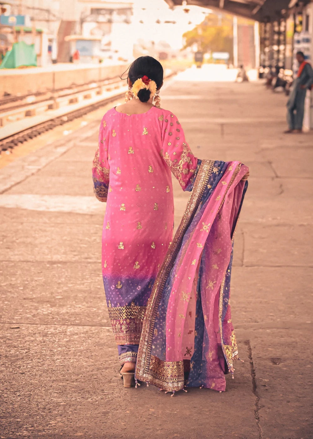 Pink & Purple Chiffon Embellished Suit