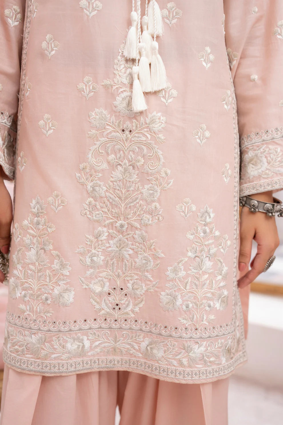 Rose Pink Richly Embroidered Farshi Shalwar Suit