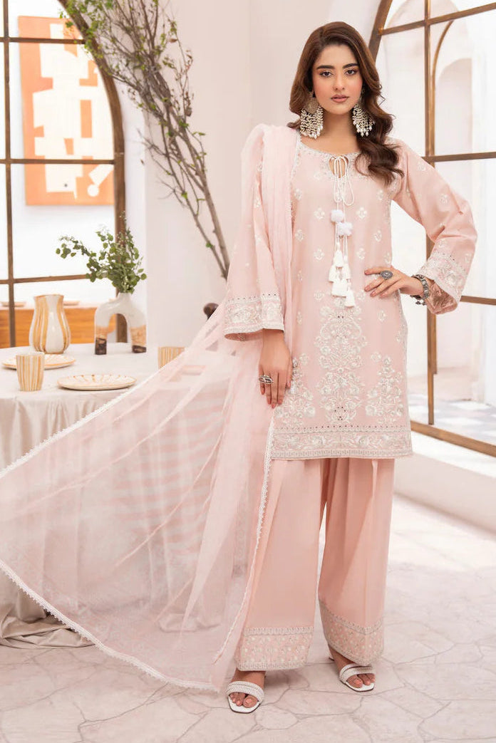 Rose Pink Richly Embroidered Farshi Shalwar Suit