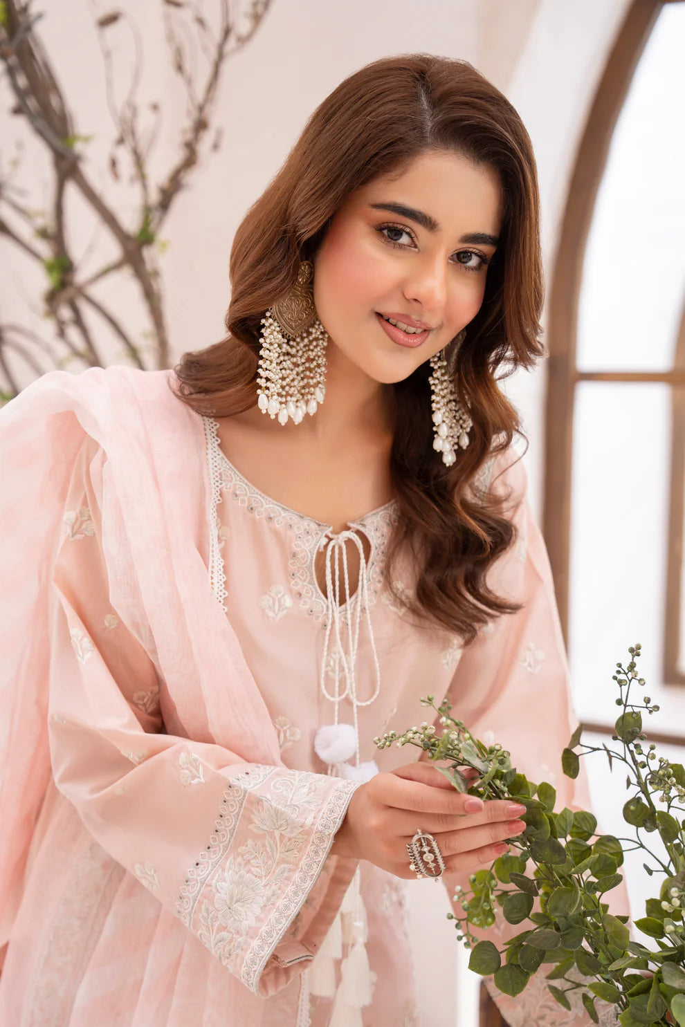 Rose Pink Richly Embroidered Farshi Shalwar Suit