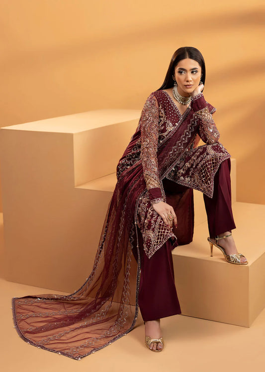 Plum Embellished Partywear Suit