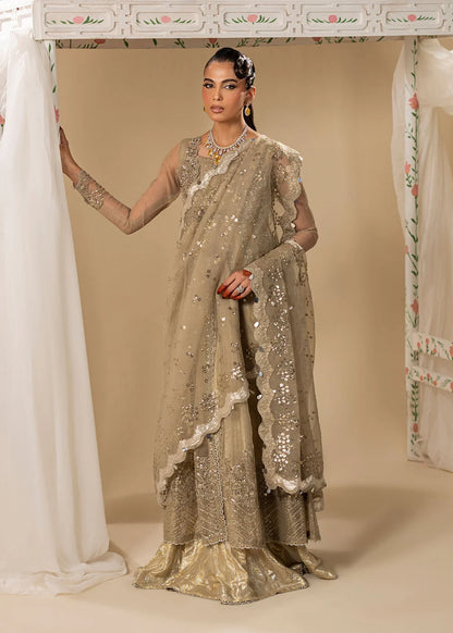 Gold Hand Embellished Organza Maxi