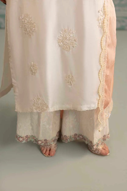 White Hand Embellished Raw Silk Suit