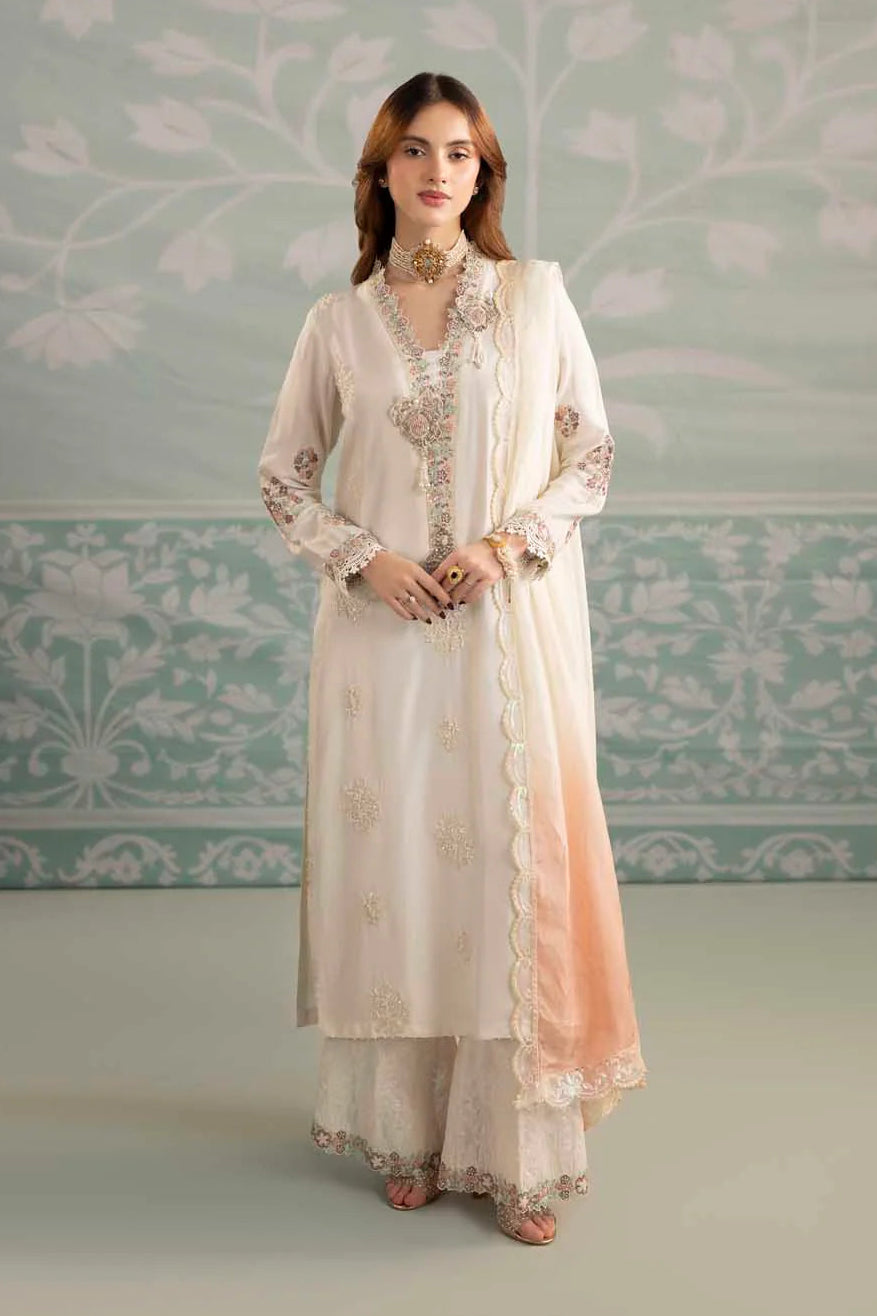 White Hand Embellished Raw Silk Suit