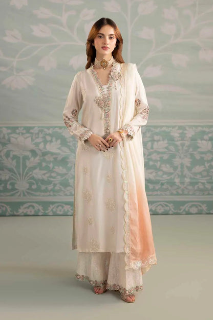 White Hand Embellished Raw Silk Suit