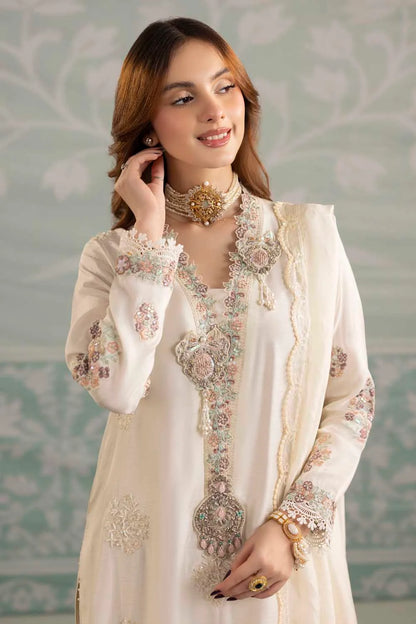 White Hand Embellished Raw Silk Suit