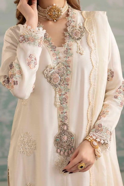 White Hand Embellished Raw Silk Suit