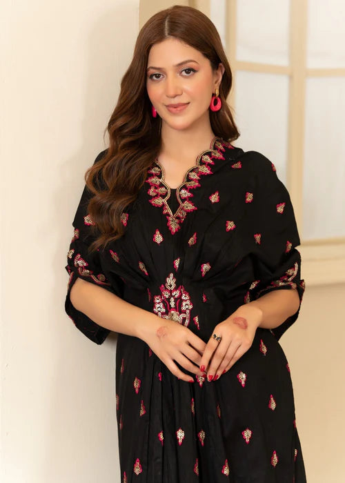 Black Linen Embroidered Kaftan