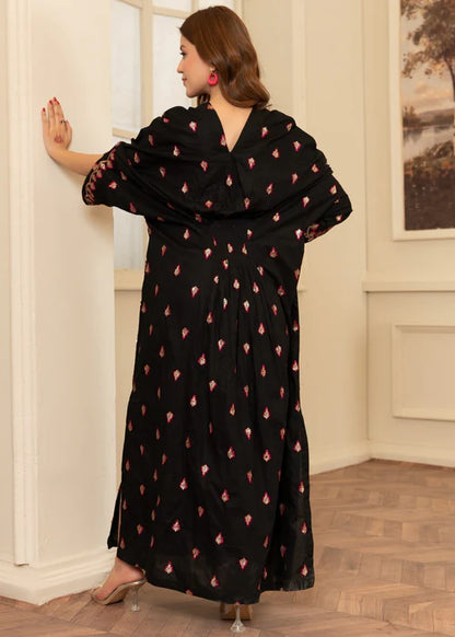 Black Linen Embroidered Kaftan