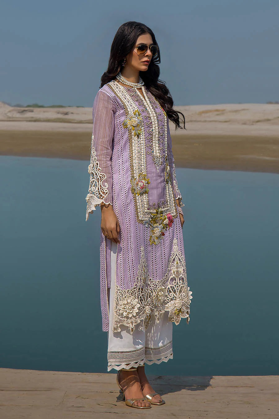 3D & Crochet Hand Embroidered Cotton Chikankari Suit