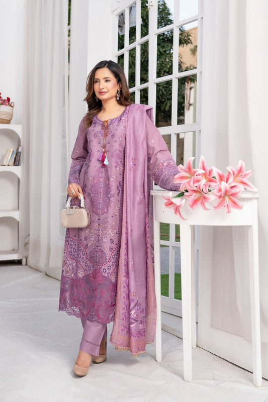 Lavender Embroidered Festive Lawn Pakistani Suit Online in Dubai UAE Abudhabi Ajman Sharjah