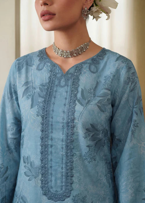Sky Blue Embroidered Lawn Farshi Shalwar Suit