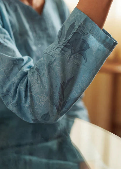 Sky Blue Embroidered Lawn Farshi Shalwar Suit