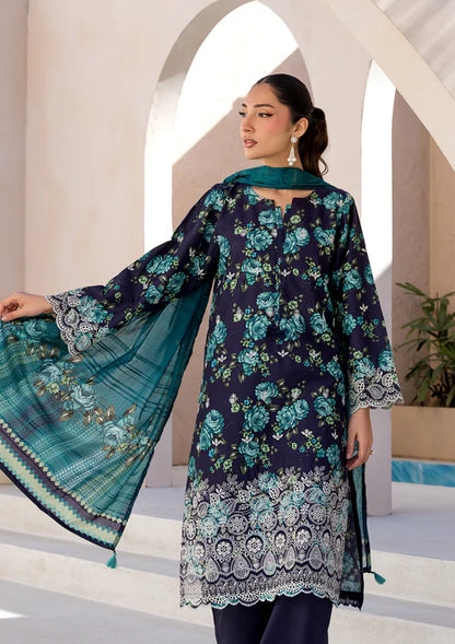 Navy Blue Printed Chikankari Lawn Kurta Set with Dupatta