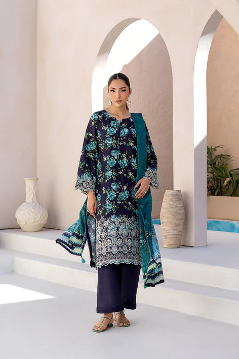 Navy Blue Printed Chikankari Lawn Kurta Set with Dupatta