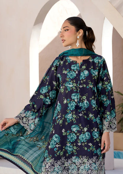 Navy Blue Printed Chikankari Lawn Kurta Set with Dupatta