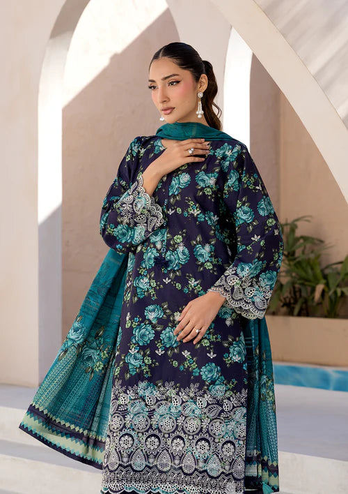 Navy Blue Printed Chikankari Lawn Kurta Set with Dupatta