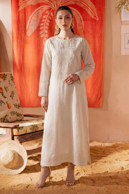 Ivory Chikankari Embroidered Long Kurta