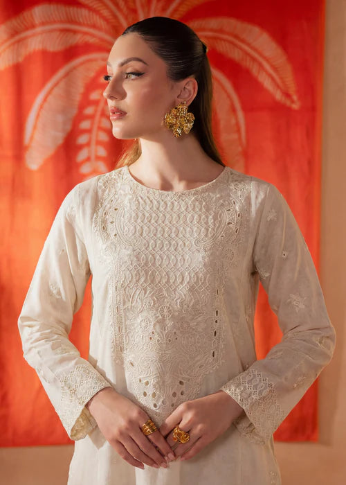 Ivory Chikankari Embroidered Long Kurta