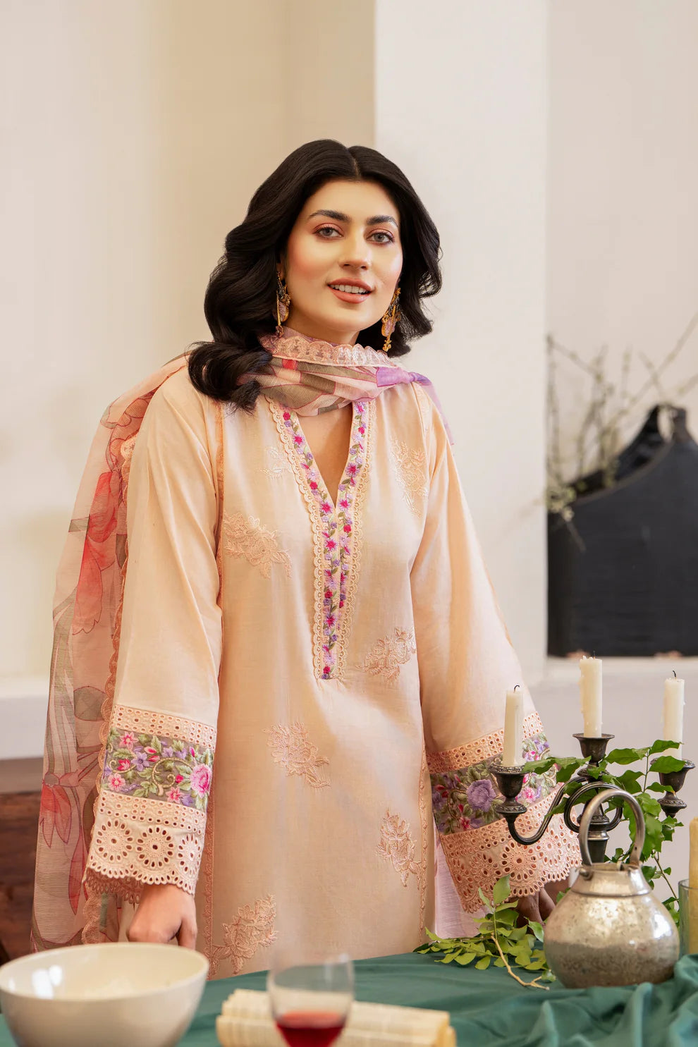 Sandy Peach Chikankari Embroidered Pure Lawn Suit