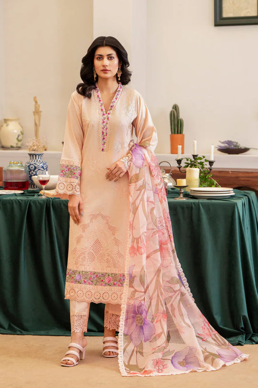 Sandy Peach Chikankari Embroidered Pure Lawn Suit