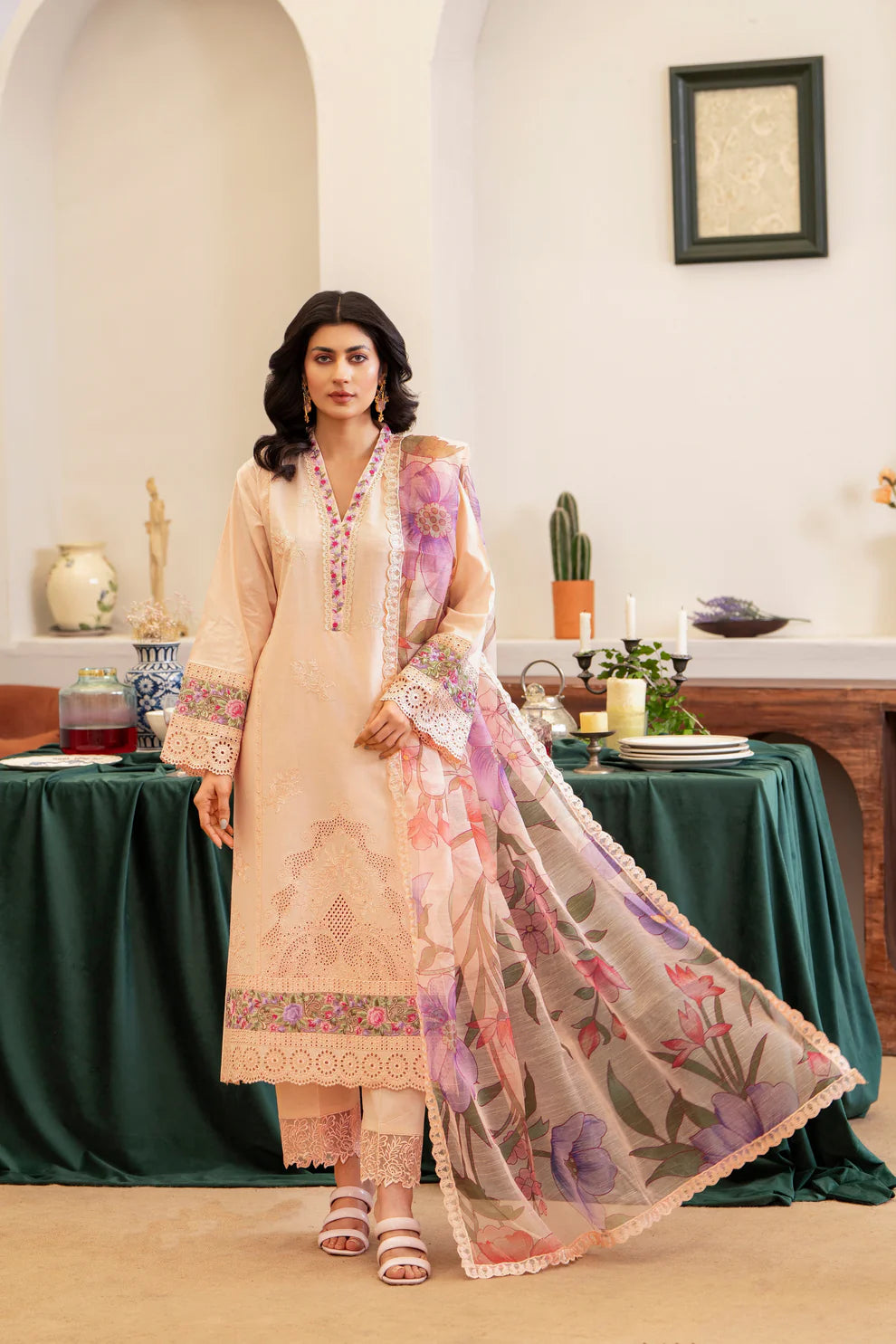 Sandy Peach Chikankari Embroidered Pure Lawn Suit