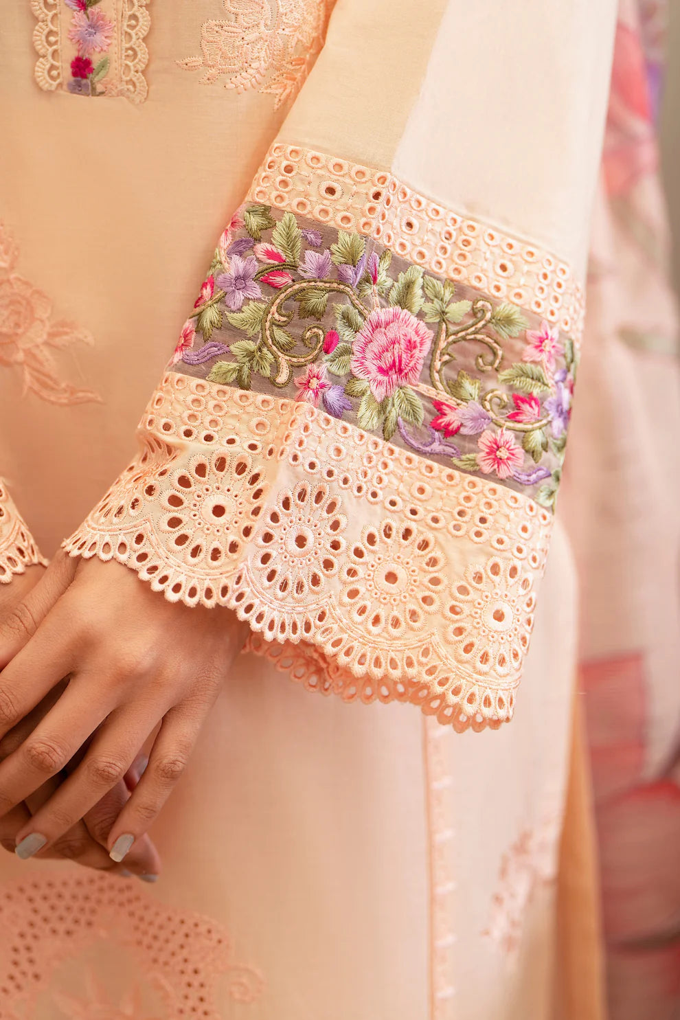 Sandy Peach Chikankari Embroidered Pure Lawn Suit