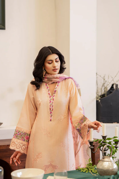 Sandy Peach Chikankari Embroidered Pure Lawn Suit
