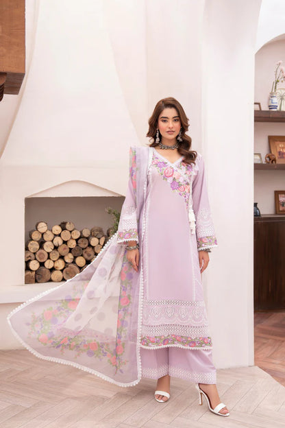 Pastel Purple Angrakha-Style Cotton Chikankari Suit