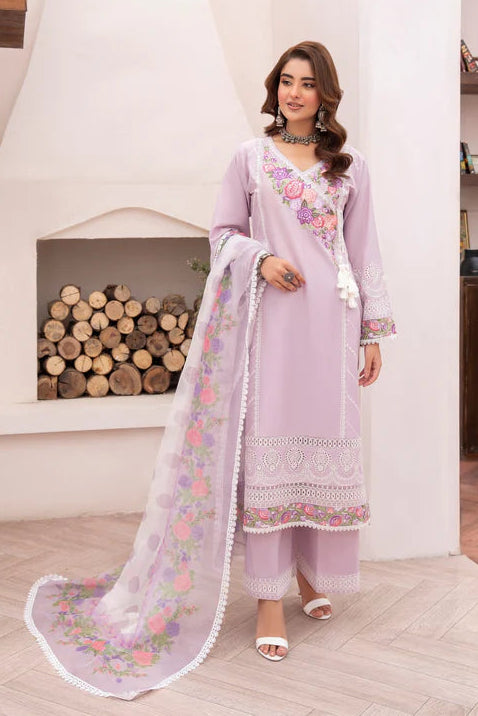 Pastel Purple Angrakha-Style Cotton Chikankari Suit