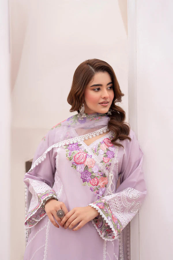 Pastel Purple Angrakha-Style Cotton Chikankari Suit