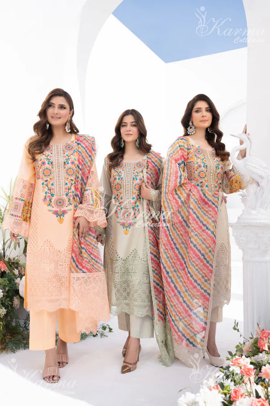 Peachy Orange Pure Cotton Chikankari Suit