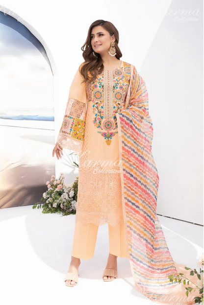 Peachy Orange Pure Cotton Chikankari Suit